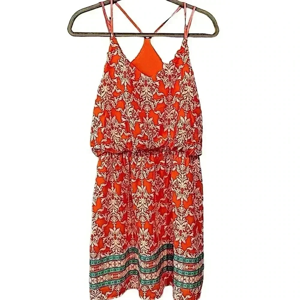 Pink owl apparel Coral print A-line Midi Dress size large